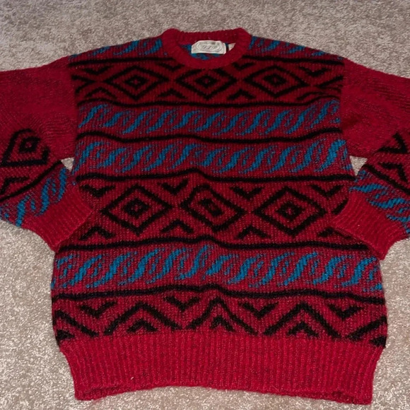 Vintage Chunky Knit Graphic Sweater Funky Grandpa - size large. J - Picture 1 of 5